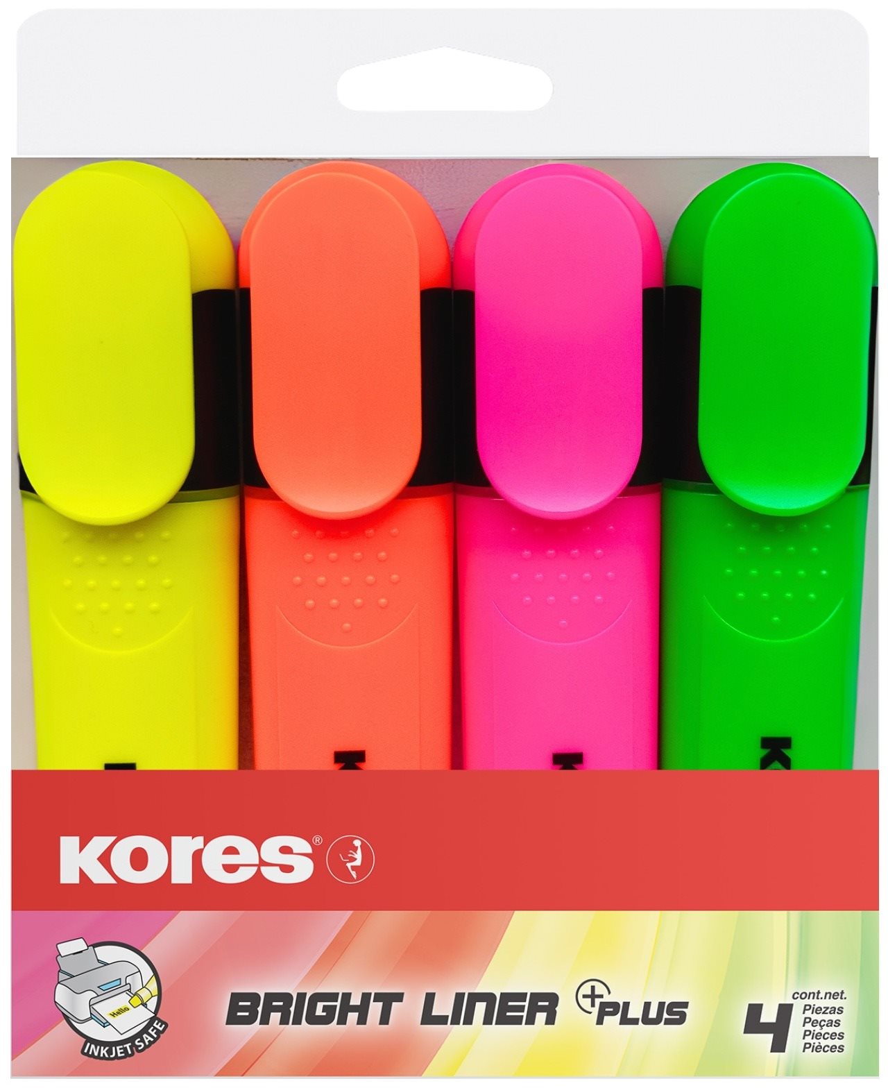 KORES BRIGHT LINER PLUS sada 4 barev (žlutá, růžová, oranžová, zelená)