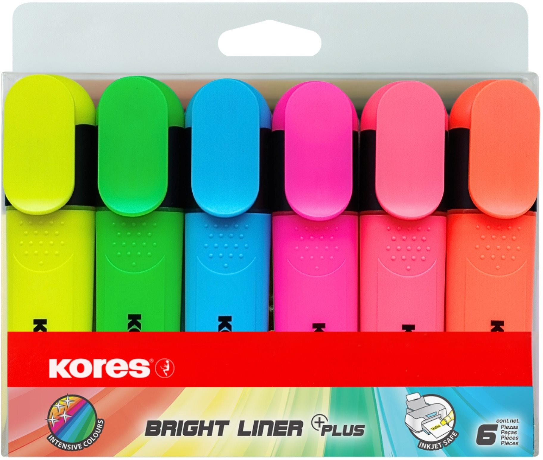 KORES BRIGHT LINER PLUS sada 6 barev (žlutá, zelená, růžová, oranžová, modrá, červená)