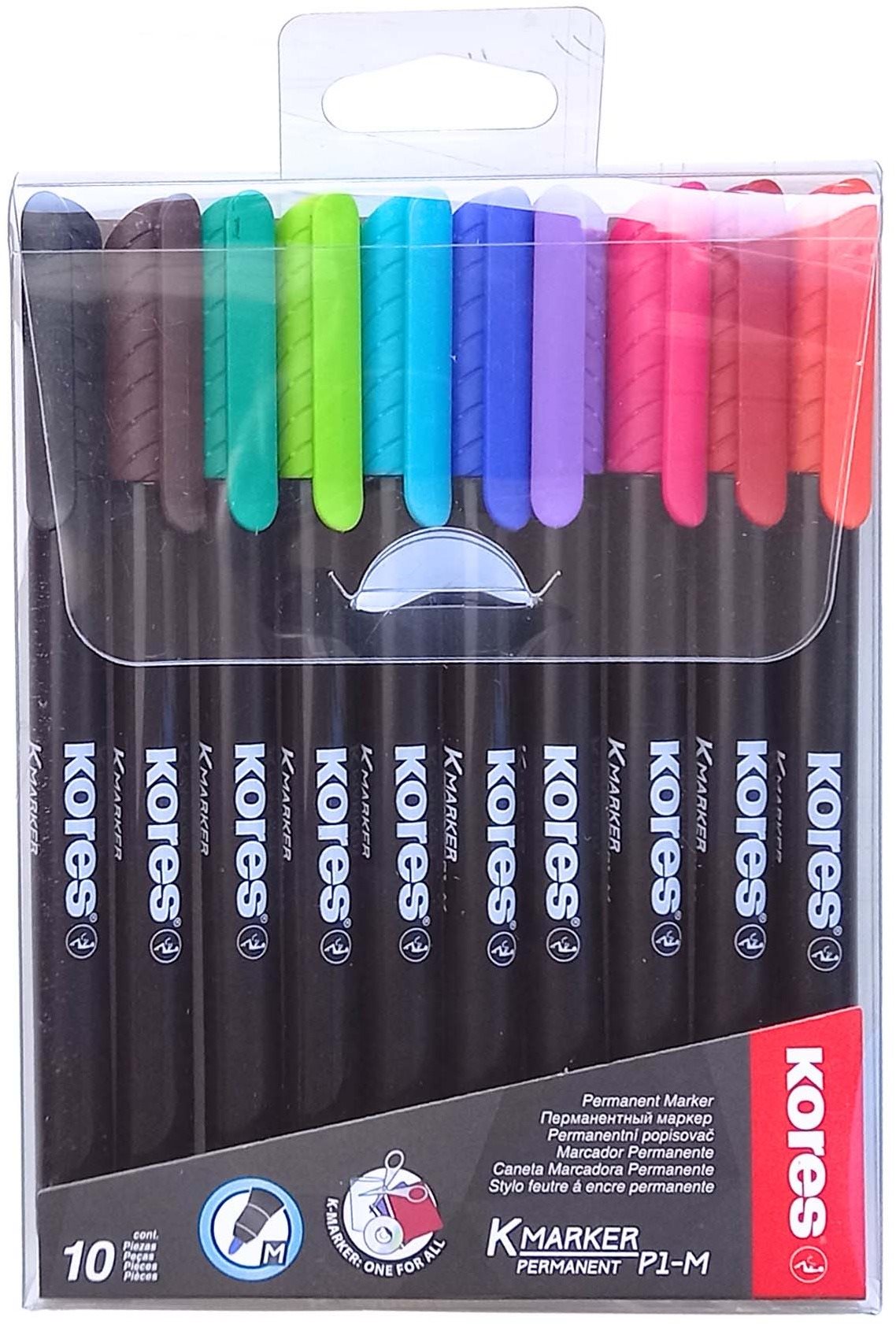KORES K-MARKER permanentní, tenký hrot M - sada 10 barev