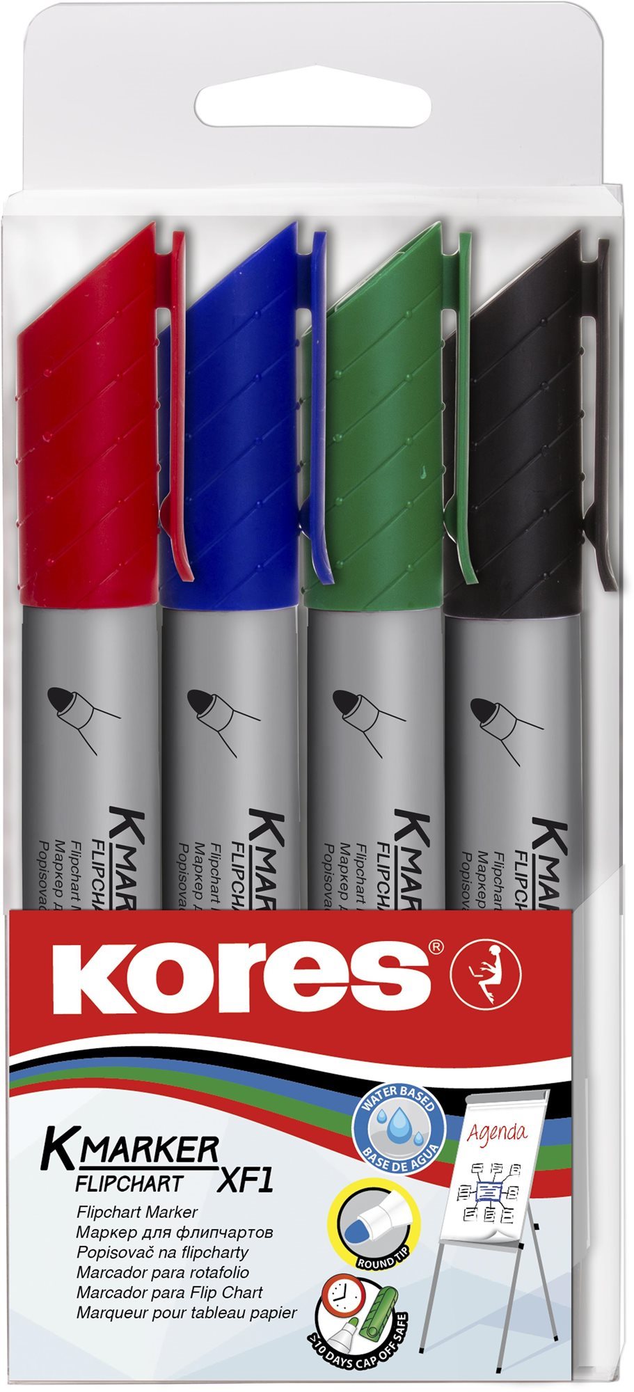 KORES K-MARKER na flipcharty, kulatý hrot - sada 4 barev
