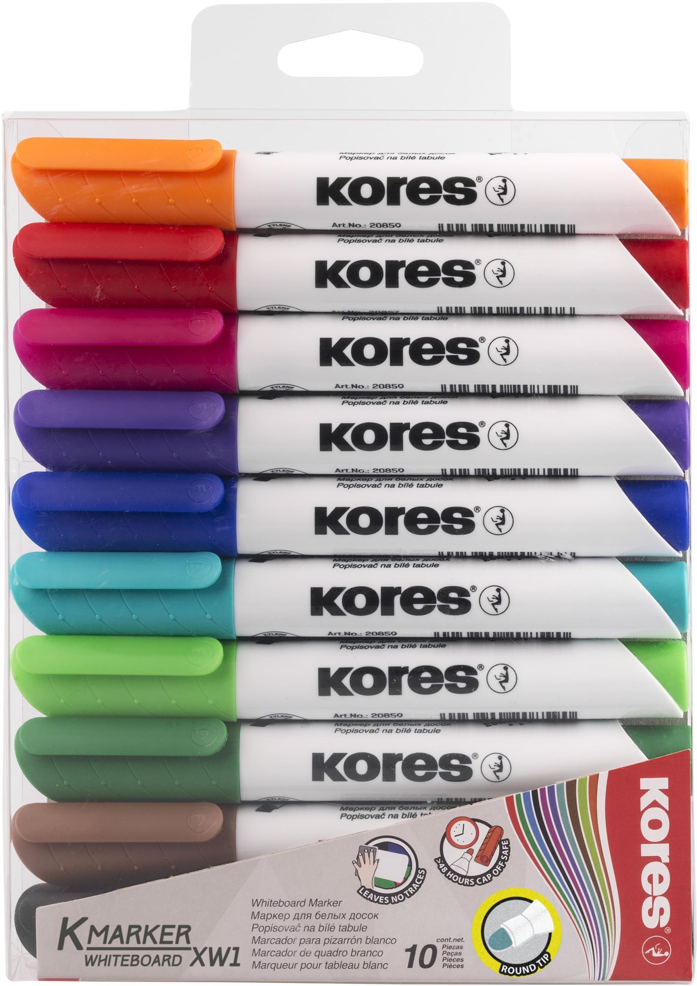 KORES K-MARKER na bílé tabule, kulatý hrot 3 mm - sada 10 barev