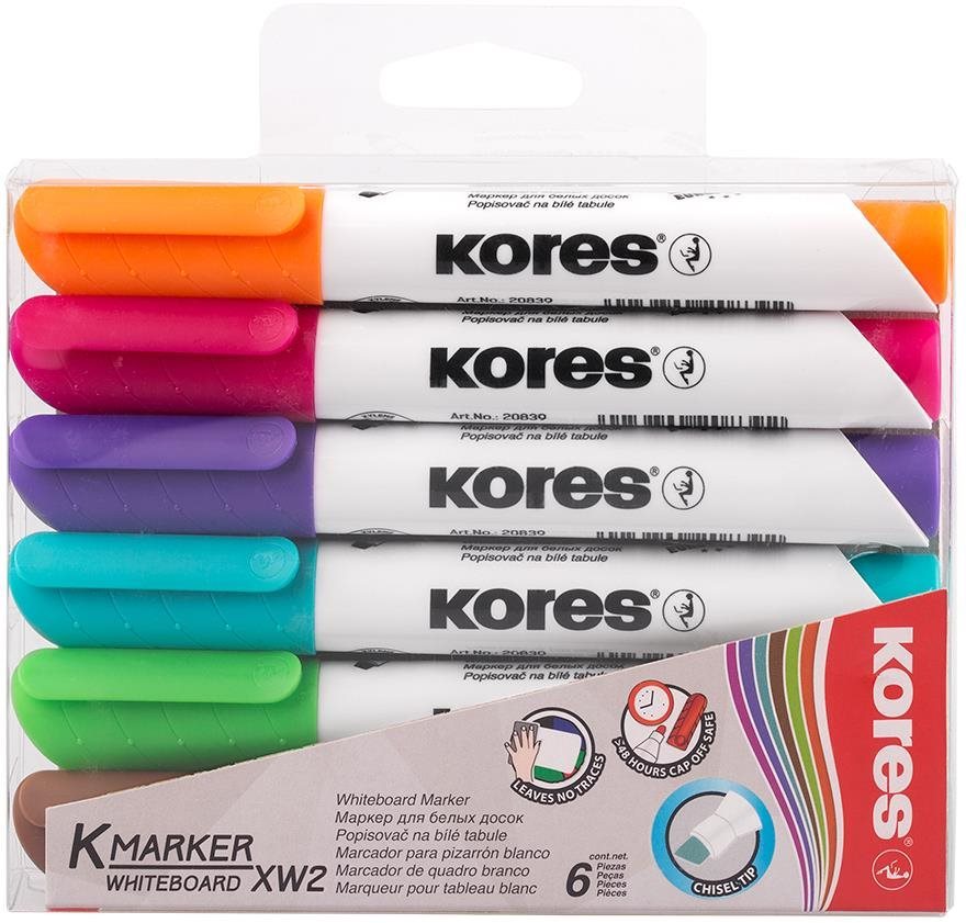 KORES K-MARKER na bílé tabule, zkosený hrot 3 - 5 mm - sada 6 barev