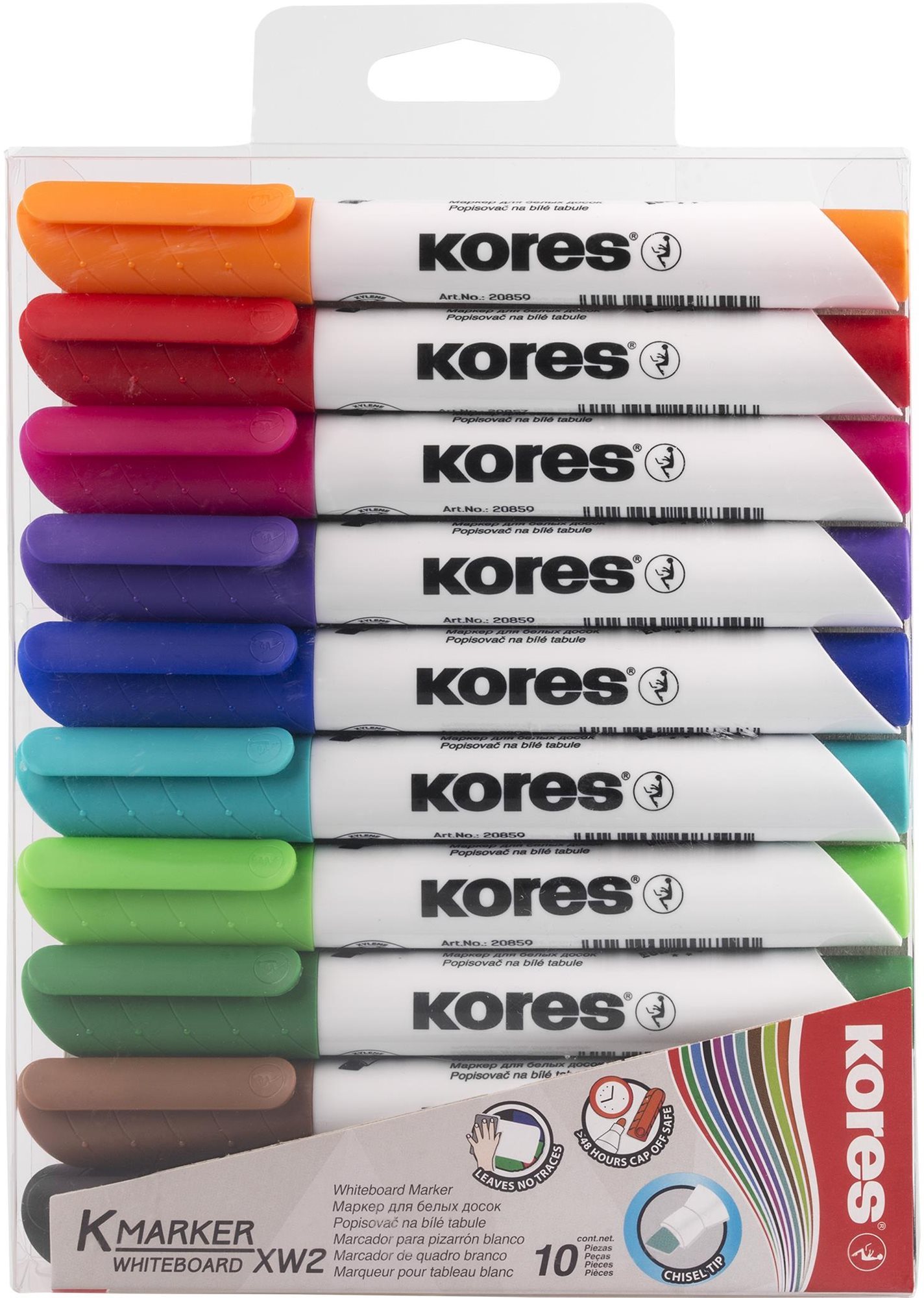 KORES K-MARKER na bílé tabule, zkosený hrot 3 - 5 mm - sada 10 barev