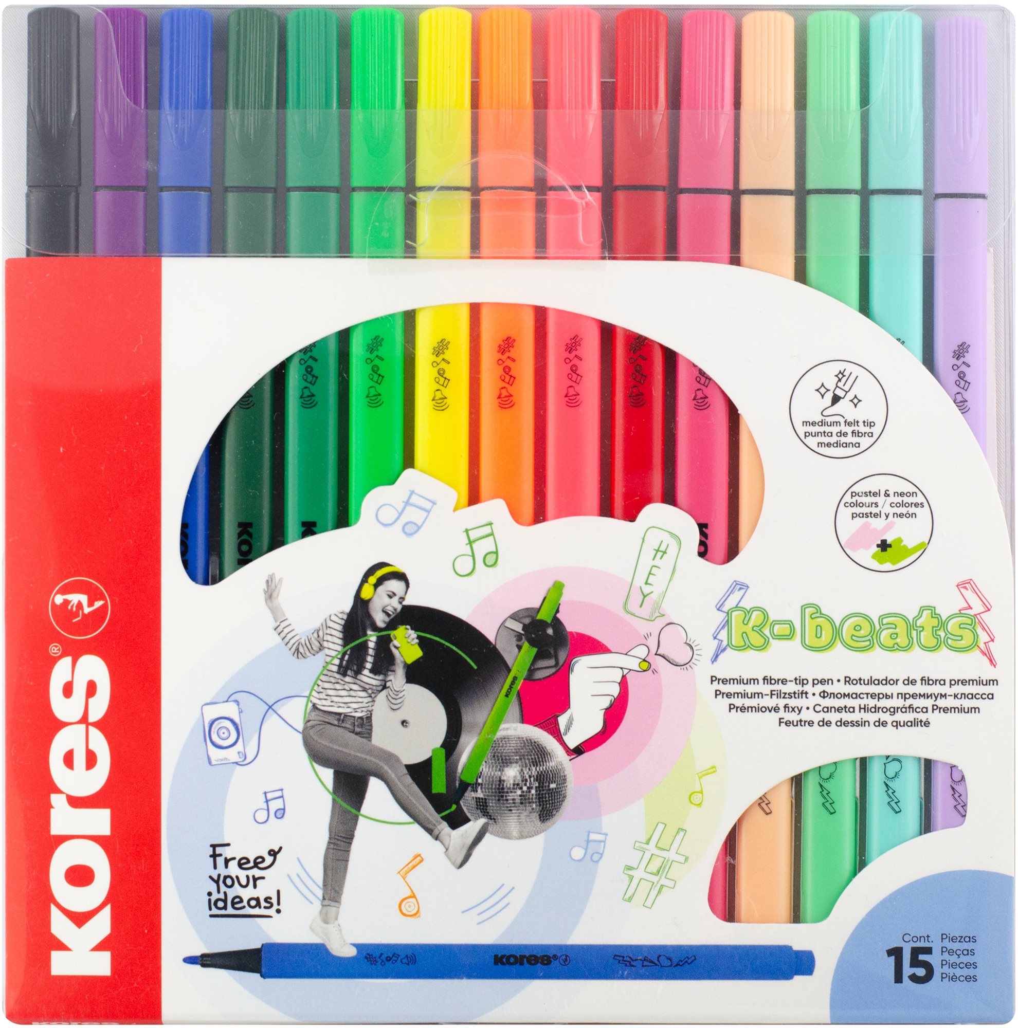 KORES K-Beats, střední hrot - sada 15 barev