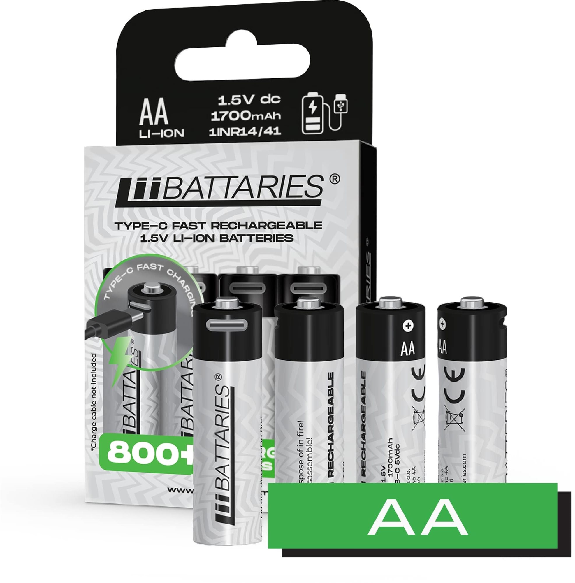 LIIBATTARIES Nabíjecí baterie tužková AA - 1700 mAh USB-C