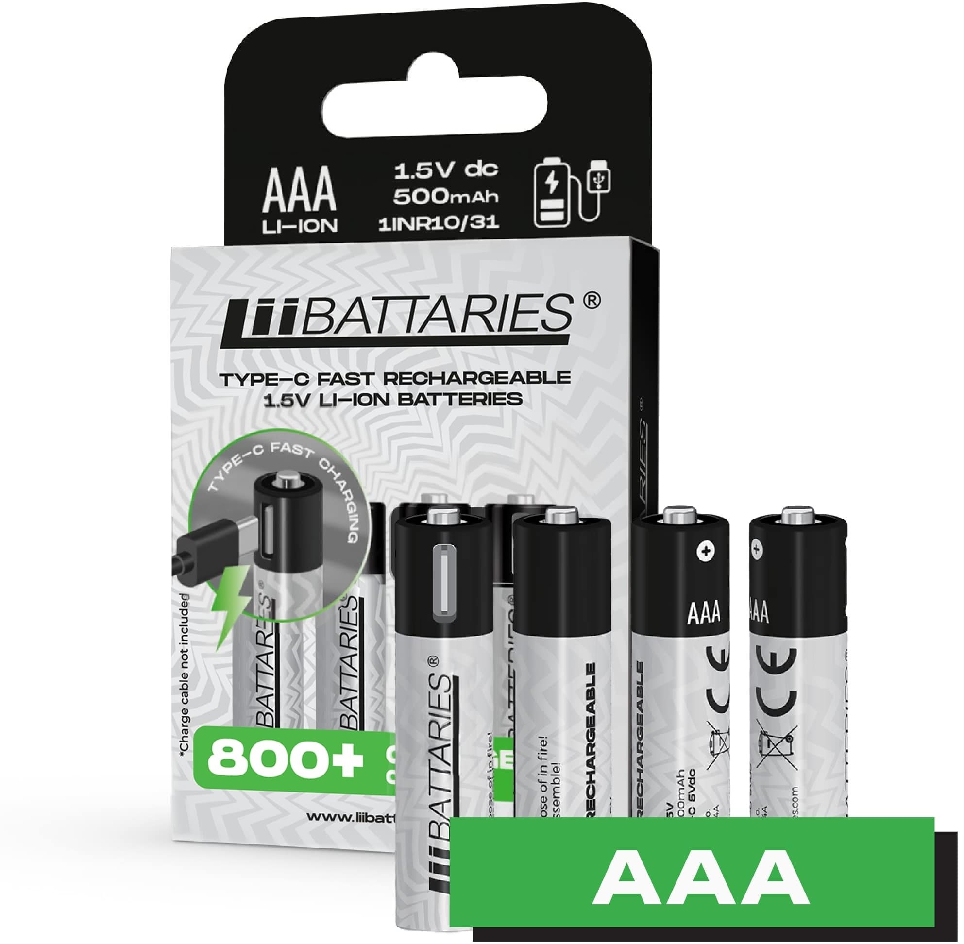 LIIBATTARIES Nabíjecí baterie tužková AAA - 500 mAh USB-C