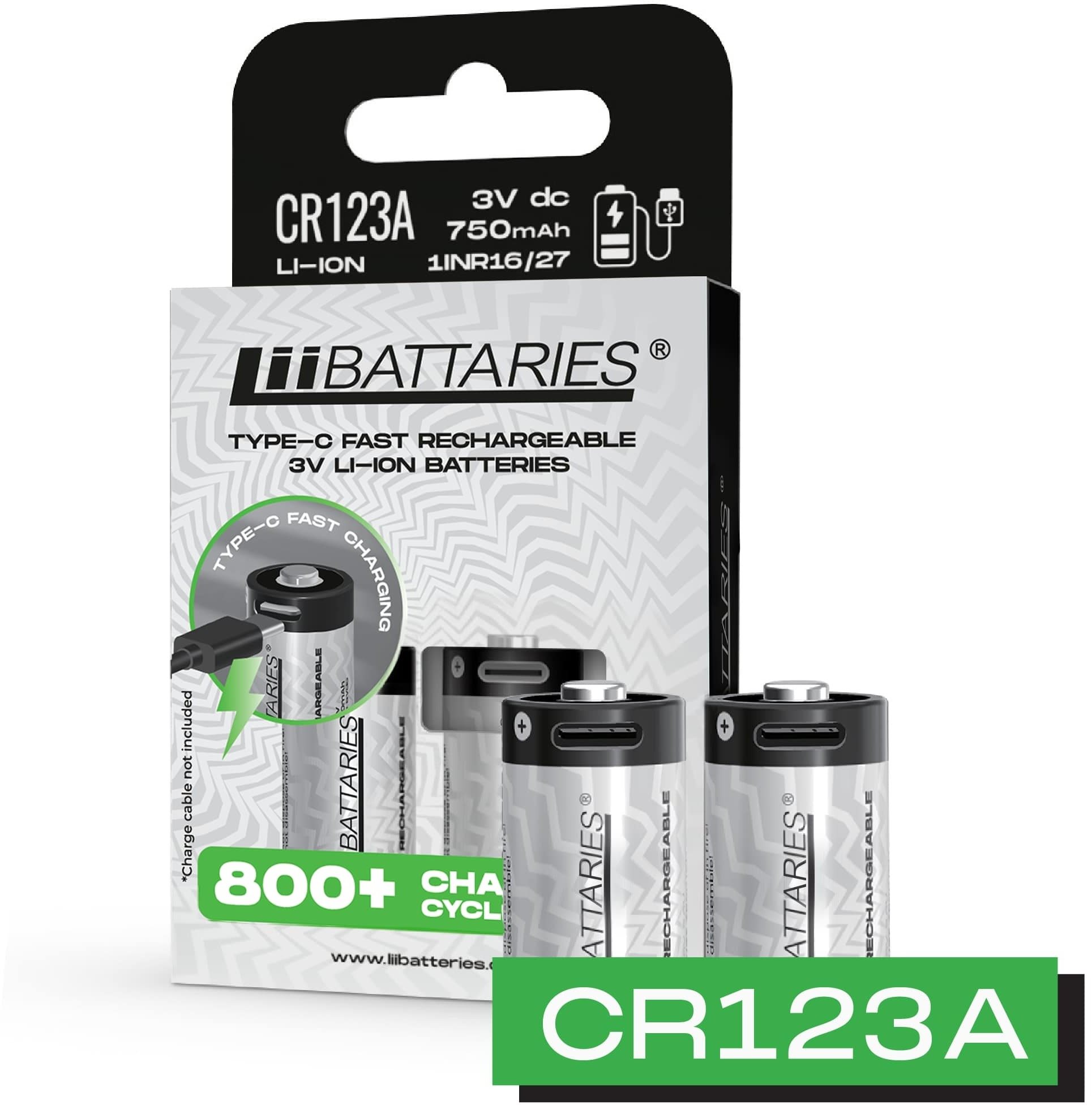 LIIBATTARIES Nabíjecí baterie tužková CR123A - 750 mAh USB-C