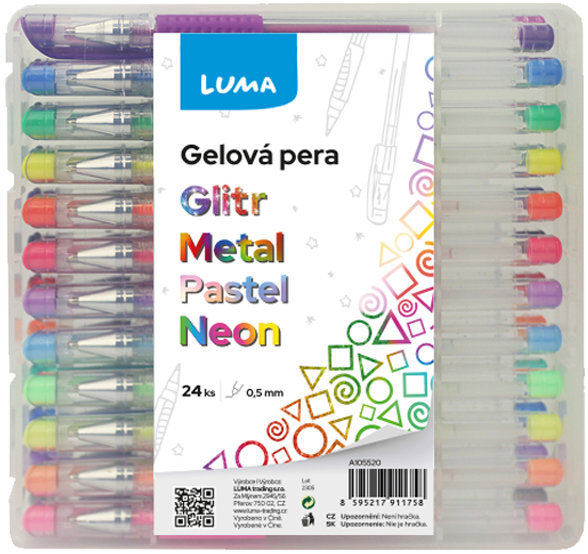 LUMA sada Glitr, Metal, Neon a Pastel, 0.5 mm - sada 24 barev