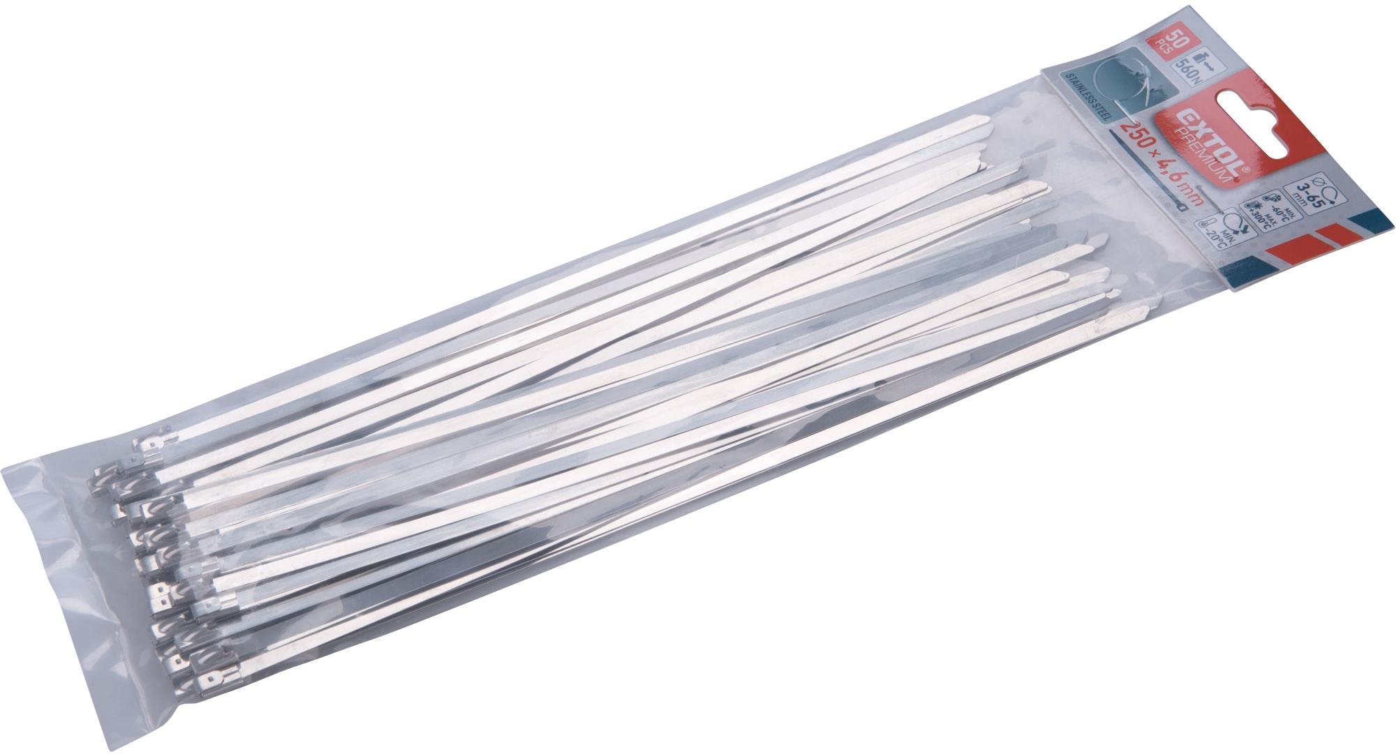 EXTOL PREMIUM pásky stahovací NEREZ, 250x4,6mm, 50ks, 8856276