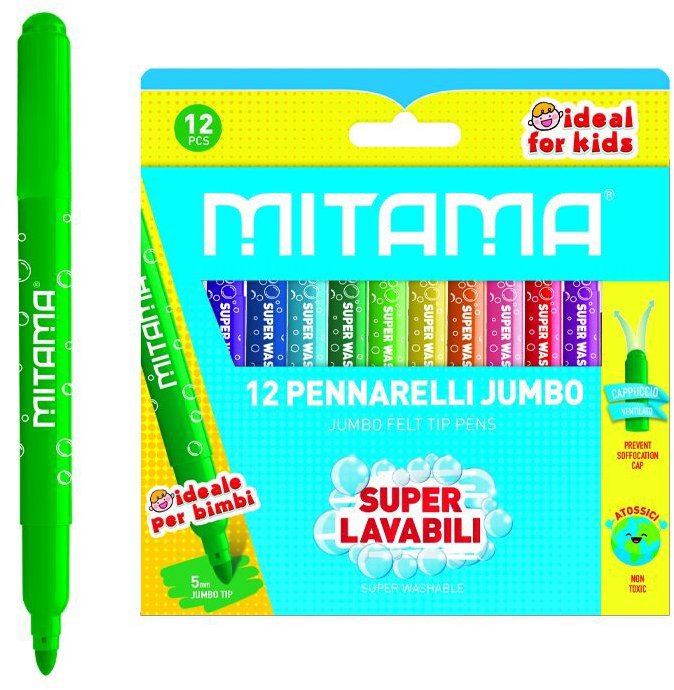MITAMA JUMBO, omyvatelné, 5 mm, kulaté - sada 12 barev