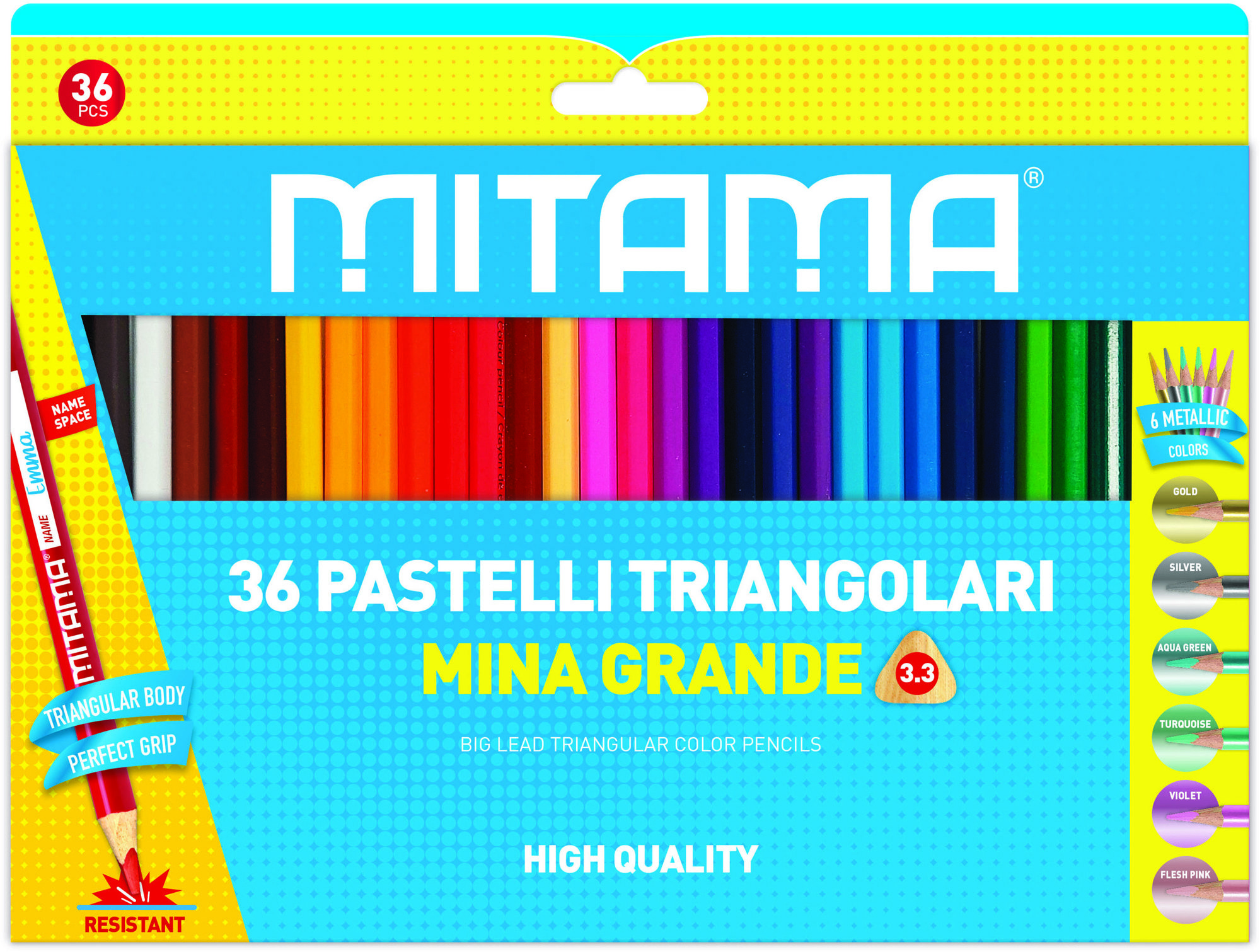 MITAMA Pastelky trojhranné 3,3 mm, 36 ks