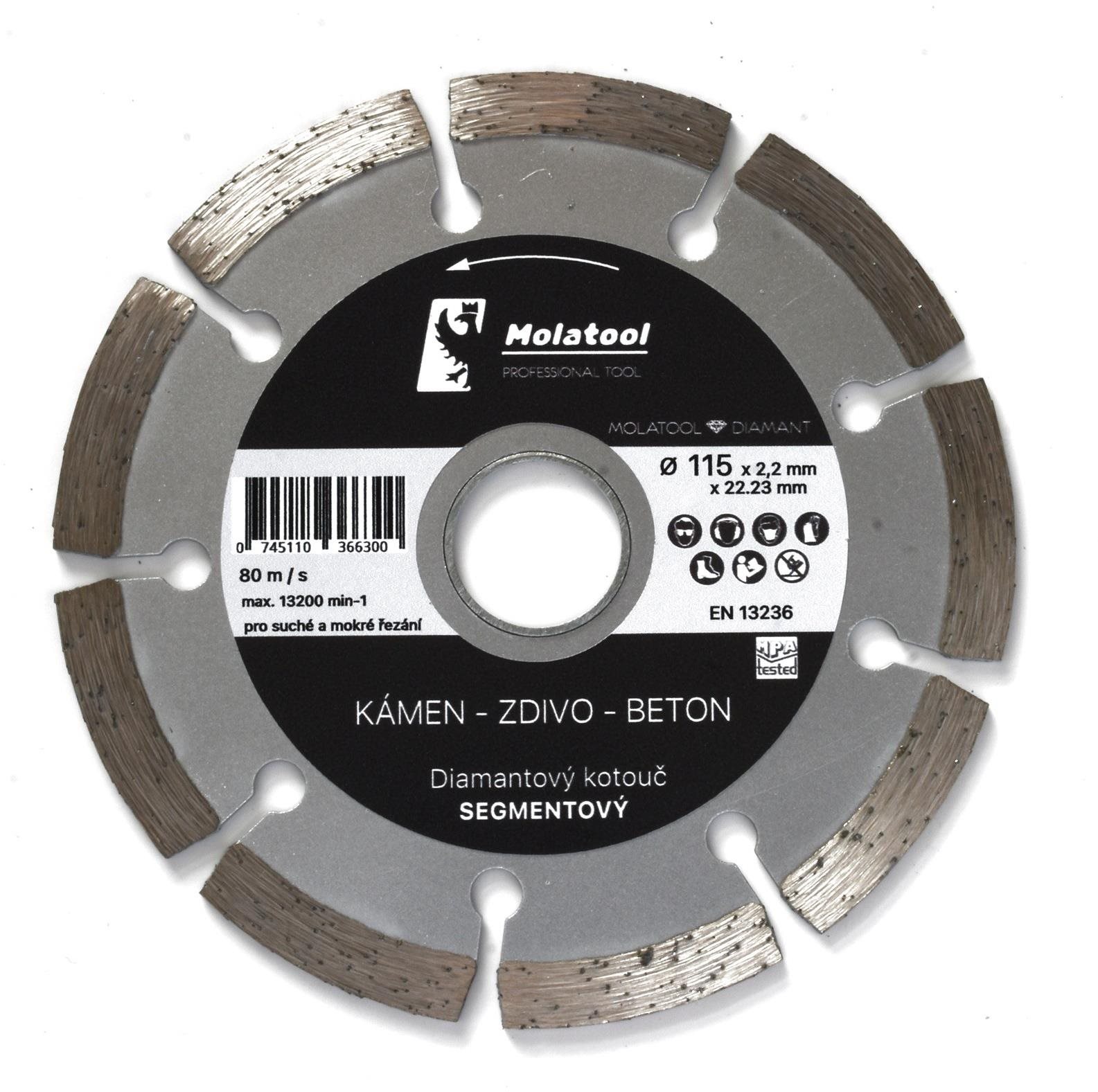 Diamantový řezný kotouč Molatool 115 × 2,2 × 22,2 mm Segment Profi