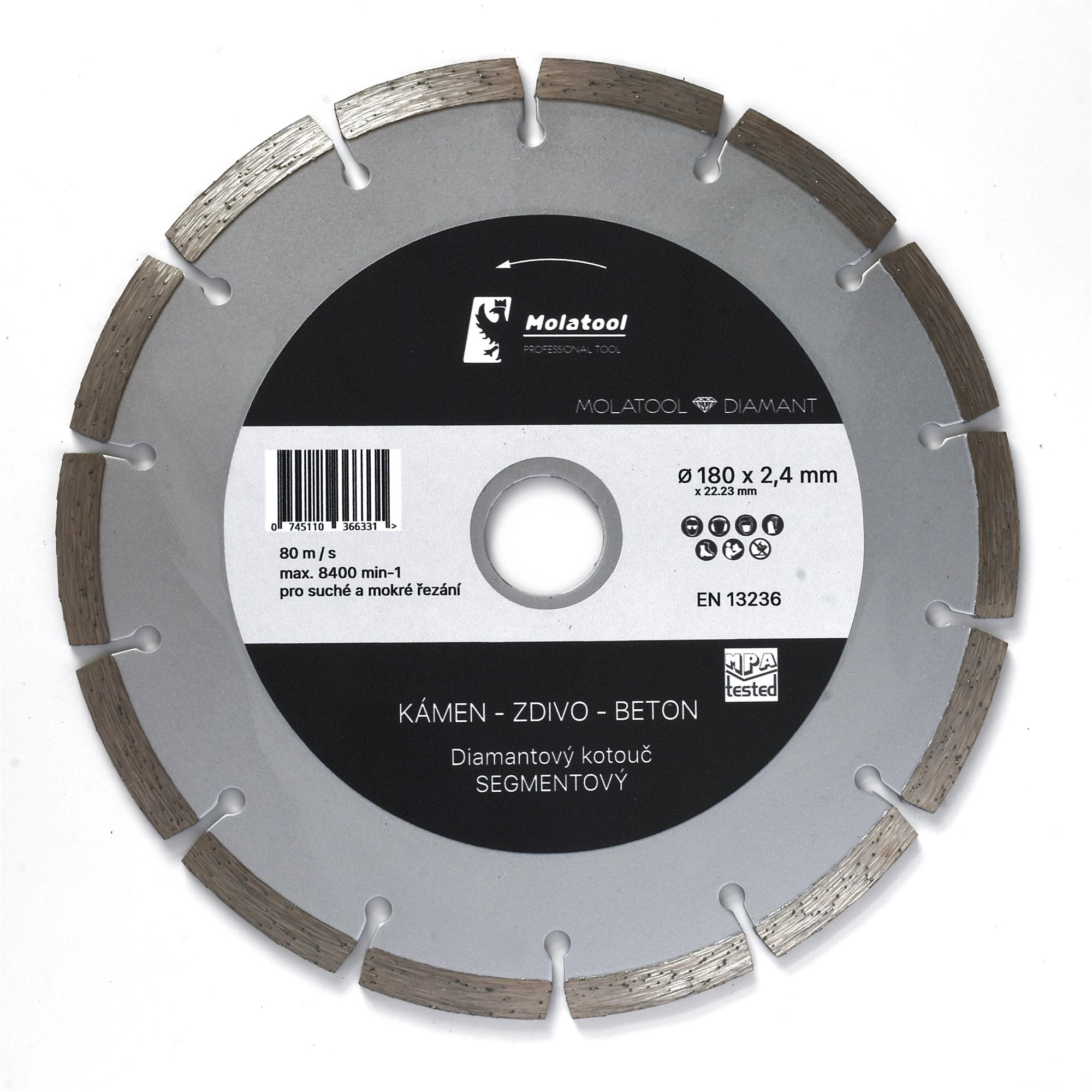 Diamantový řezný kotouč Molatool 180 × 2,4 × 22,2 mm Segment Profi