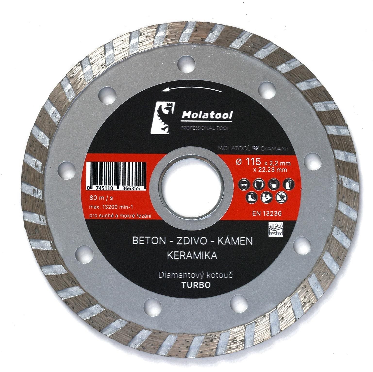 Diamantový řezný kotouč Molatool 115 × 2,2 × 22,2 mm Turbo Profi