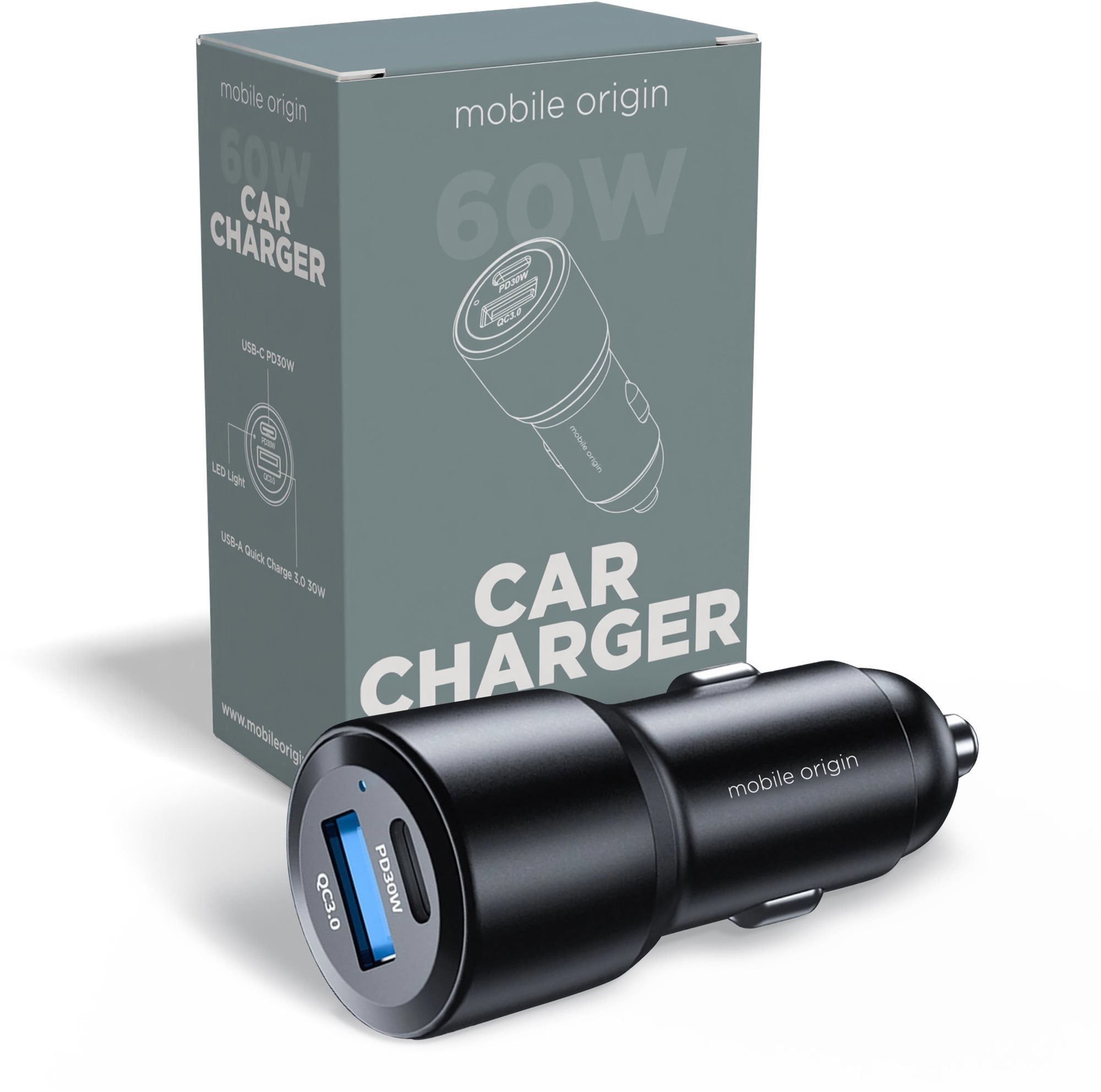 Mobile Origin Car Charger 60W USB-C and USB-A