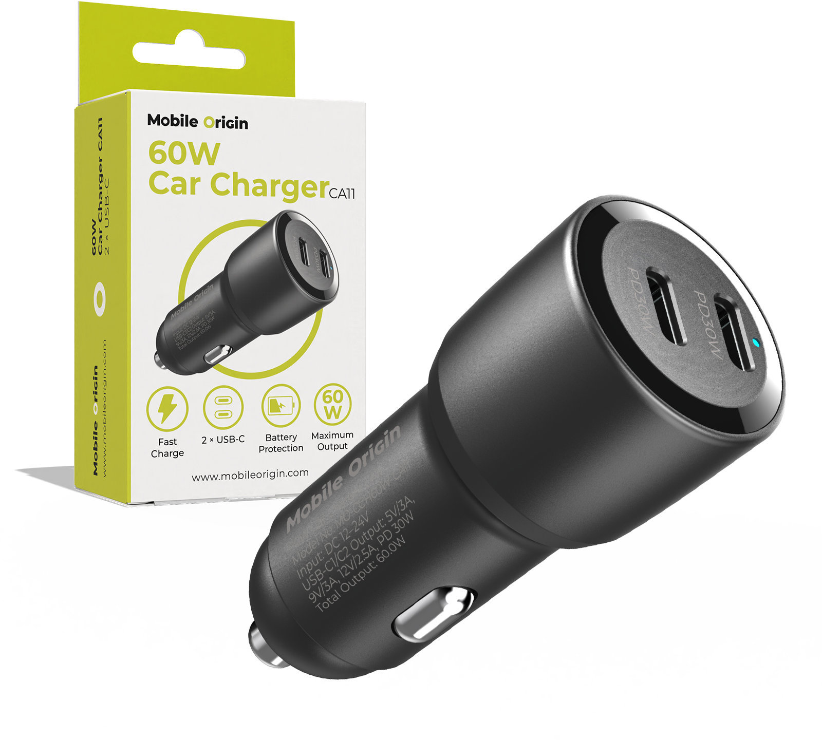 Mobile Origin Car Charger 60W 2 USB-C CA11