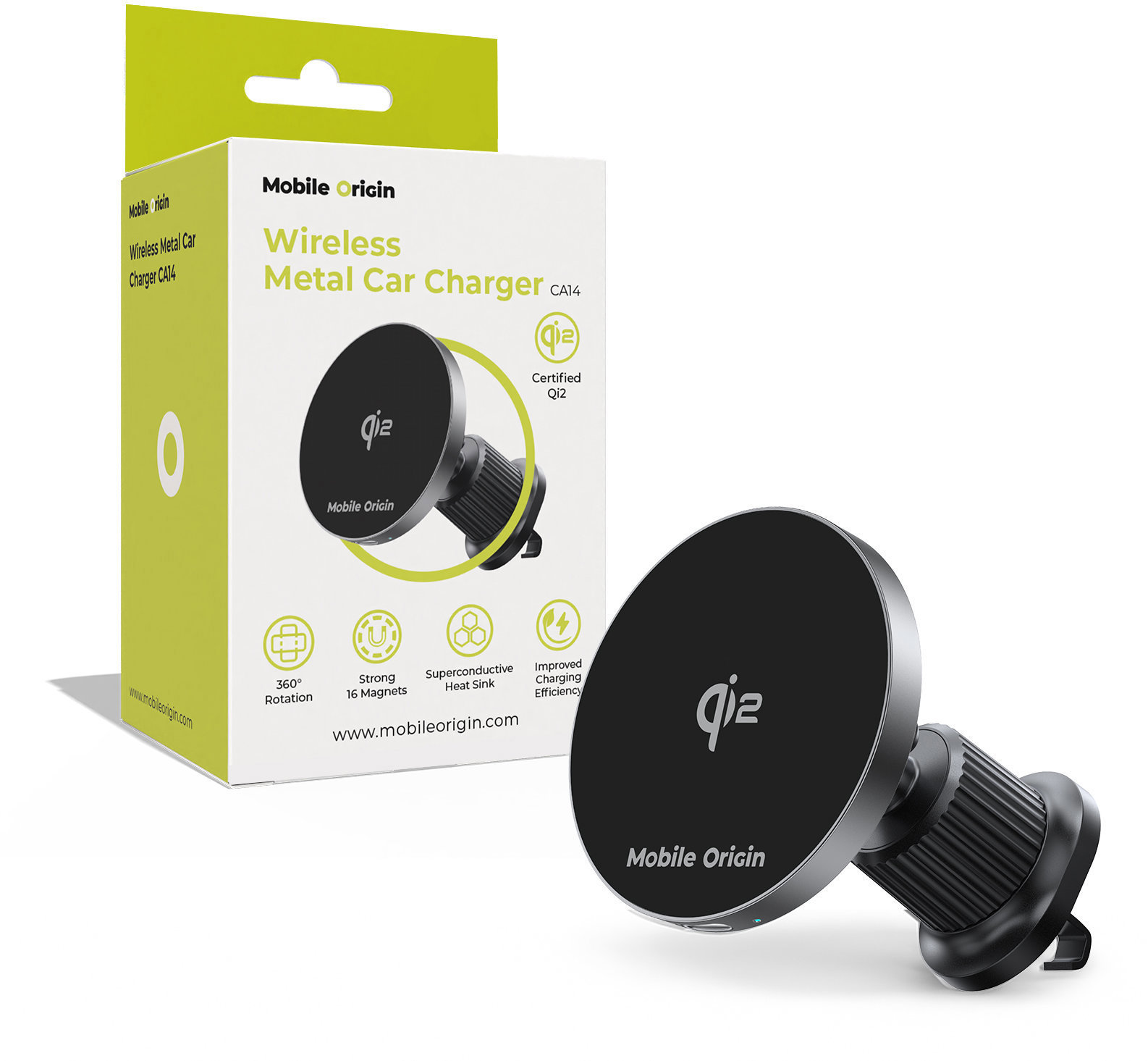 Mobile Origin Qi2 Wireless Metal Car Charger CA14