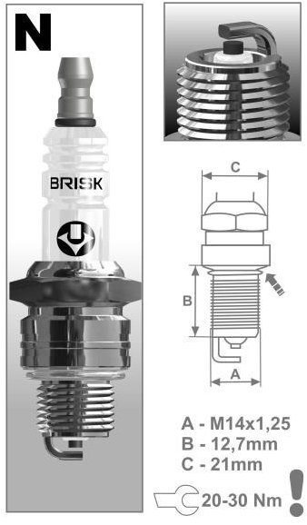 BRISK zapalovací svíčka NR14C řada Super