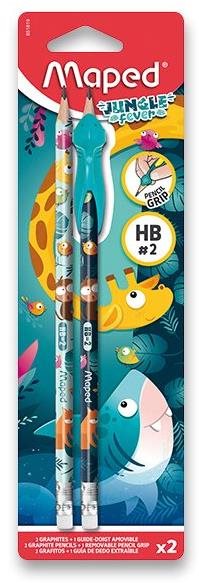 MAPED Jungle Fever HB, trojhranná s pryží a nástavcem - balení 2 ks