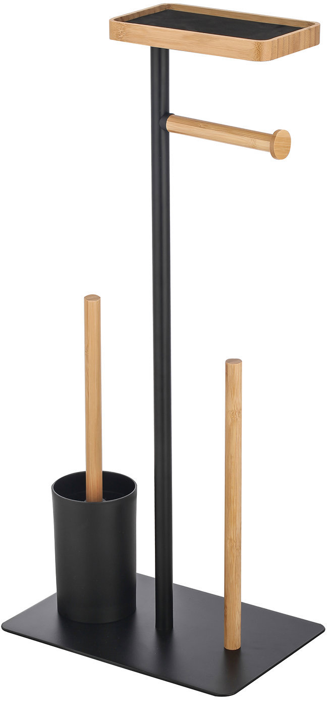 Spirella Stojan na toaletní papír s WC štětkou TEIKI, se zásobníkem a držákem na telefon, černý