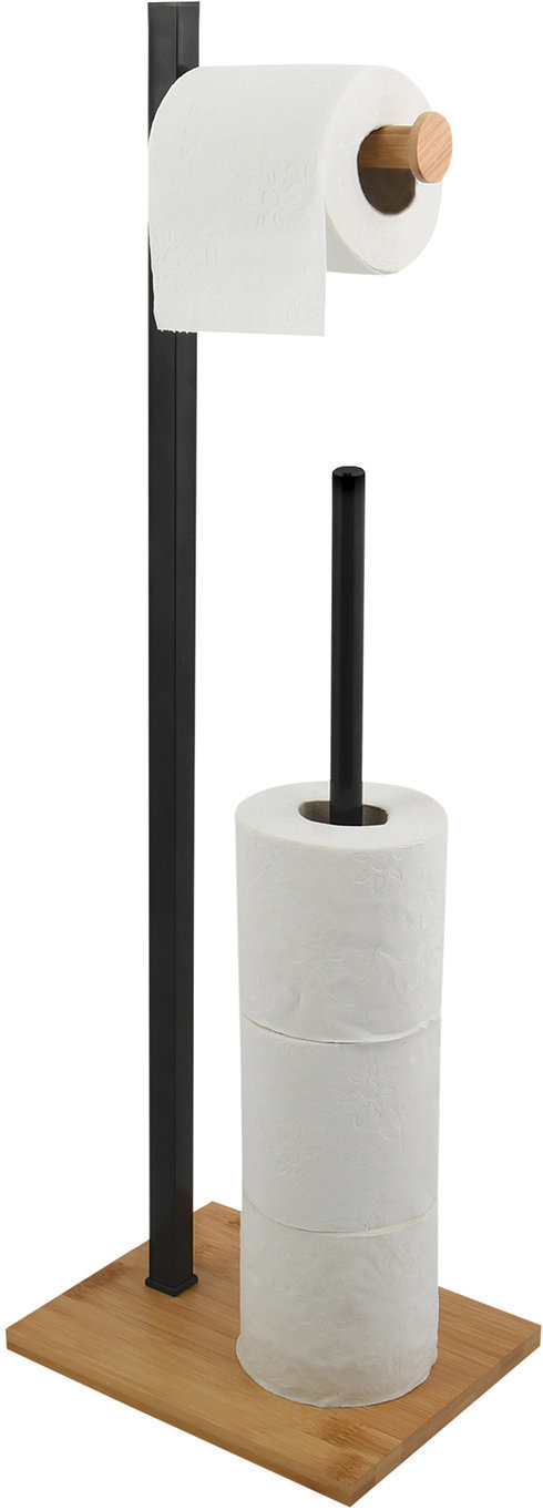 Spirella Stojan na toaletní papír ALVAR, se zásobníkem, ocel, bambus, černý