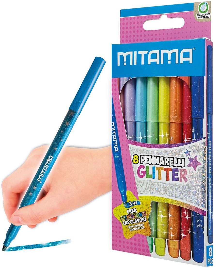 MITAMA se třpytkami, 3 mm, trojhranné - sada 8 barev