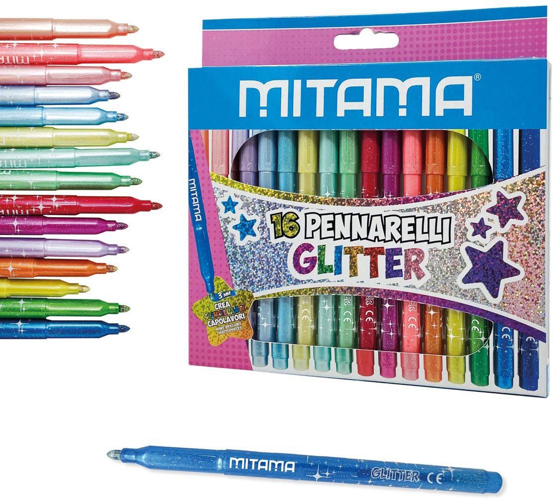 MITAMA se třpytkami, 3 mm, trojhranné - sada 16 barev