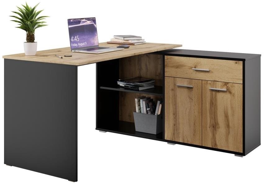 Nejlevnější nábytek Rohový psací stůl NEJBY DUKE II, černý/dub wotan