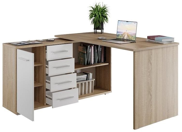 Nejlevnější nábytek Rohový psací stůl NEJBY GIANNI, levý, dub sonoma/bílý