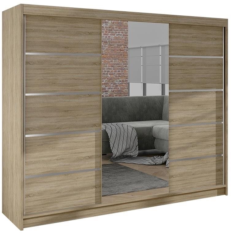 Nejlevnější nábytek - Šatní skříň HARDY VI se zrcadlem, dub sonoma
