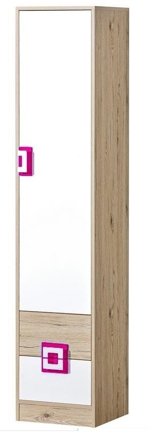 Nejlevnější nábytek - Policová skříň UWARA, dub jasný/bílá/růžová