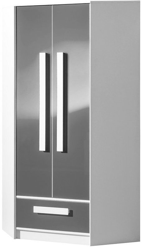 Nejlevnější nábytek Blourt Šatní skříň rohová, bílá/šedý lesk