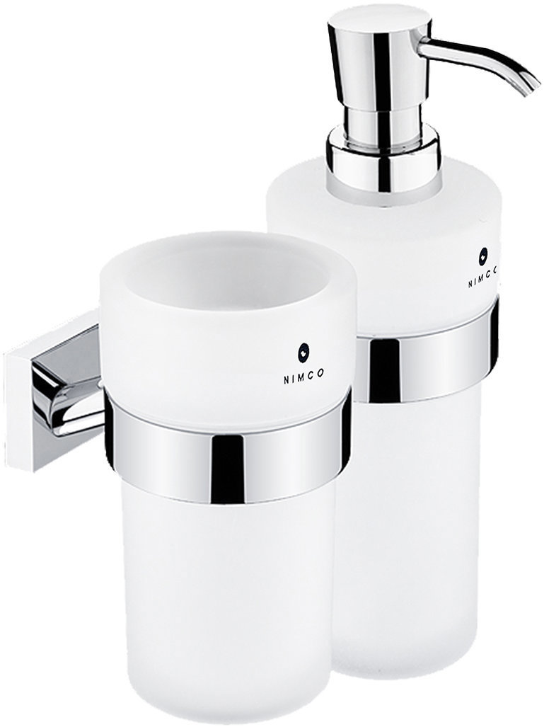 Nimco Dávkovač mýdla a držák na kartáčky Keira chrom sklo – pumpička plast KE-2205831W-26