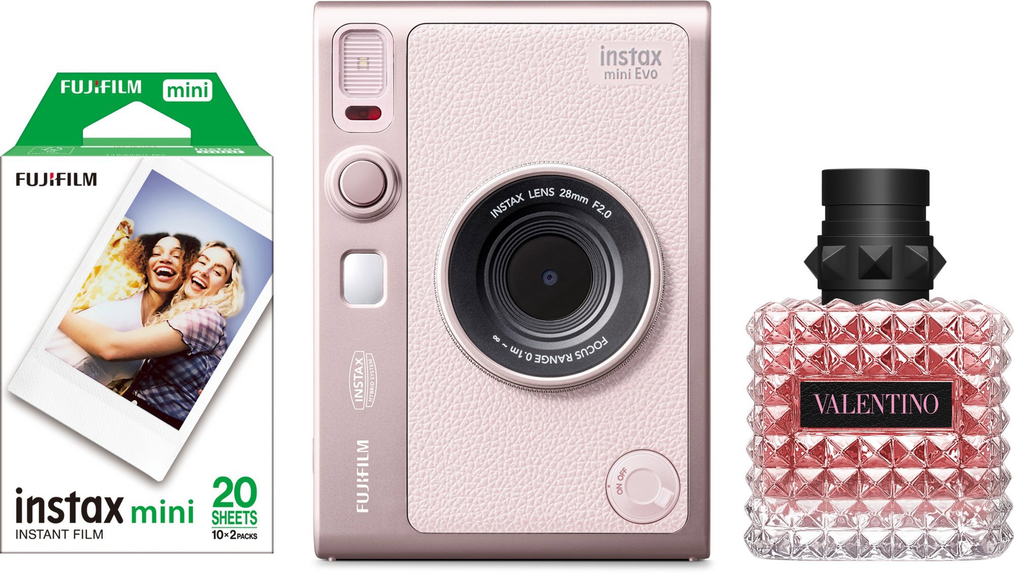 Fujifilm Instax Mini EVO Gentle Rose + VALENTINO Donna Born in Roma 30ml + Fujifilm Instax mini film