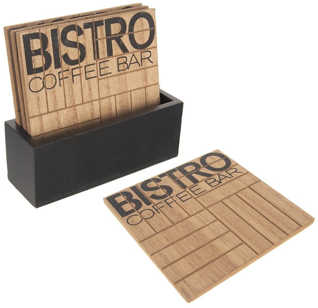 ORION Bistro Stojan + Podtácky 10 × 10 cm dřevo 4 ks