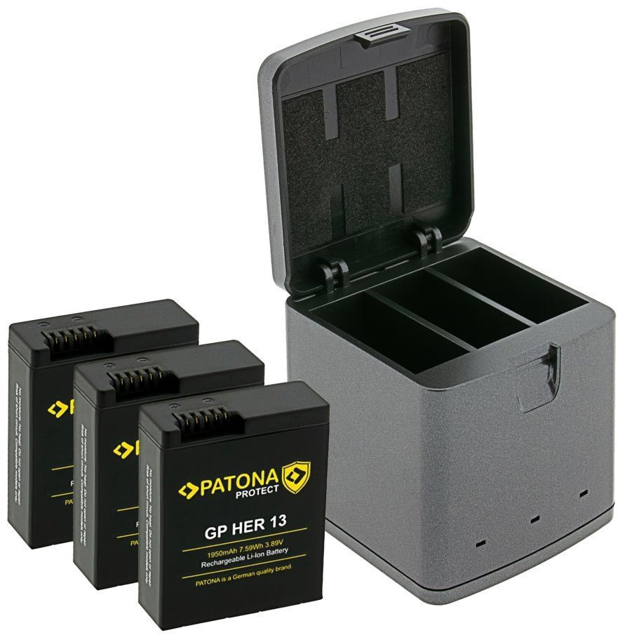 PATONA Nabíječka pro 3 baterie GoPro Hero 13 + 3 × baterie 1950 mAh