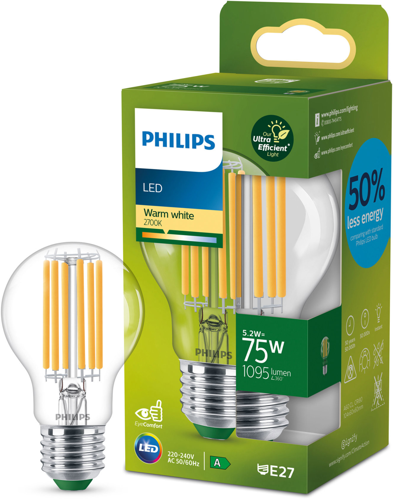 Philips LED 75W A60 E27 2700K CL UE SRT4