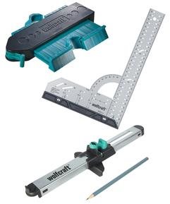 WOLFCRAFT - Sada pro přesnou montáž – úhelník, obrys.šablona, zalícovávač