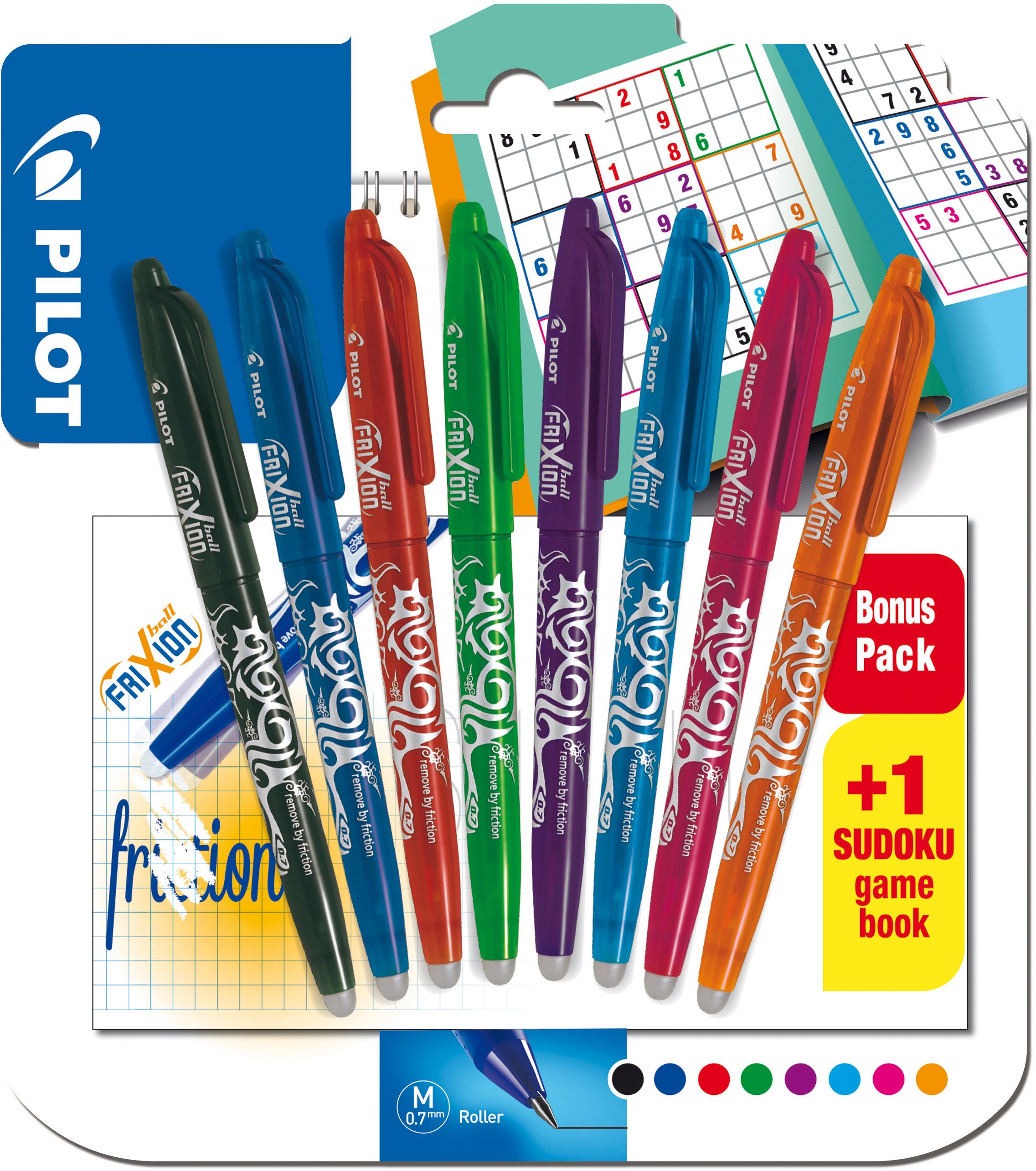 PILOT FriXion Ball 07 / 0.35 mm - sada 8 barev + sudoku