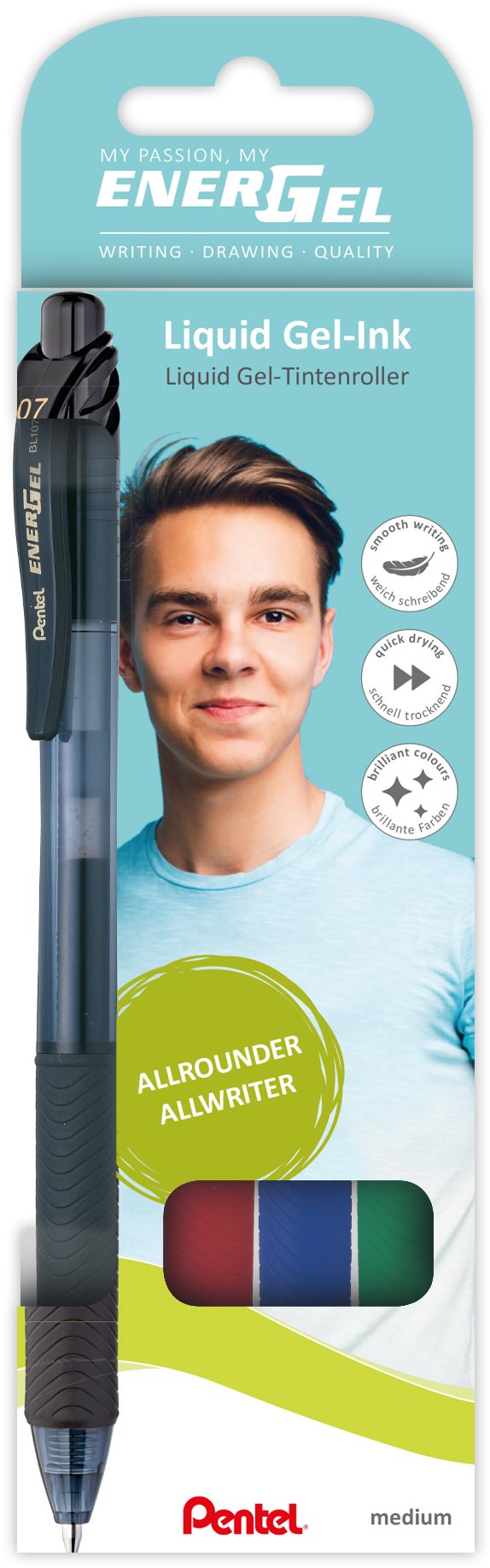 PENTEL BL107 - 4 EnerGel - sada 4 ks, mix barev, 3 + 1