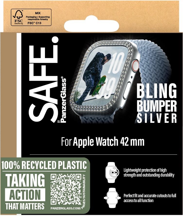 PanzerGlass SAFE Apple Watch 10 42mm bumper třpytivě stříbrný rámeček