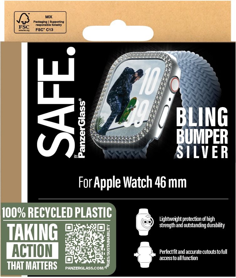 PanzerGlass SAFE Apple Watch 10 46mm bumper třpytivě stříbrný rámeček