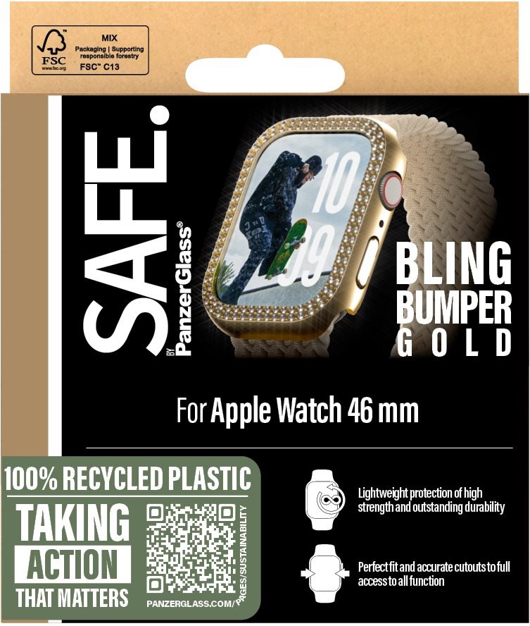 PanzerGlass SAFE Apple Watch 10 46mm bumper třpytivě zlatý rámeček