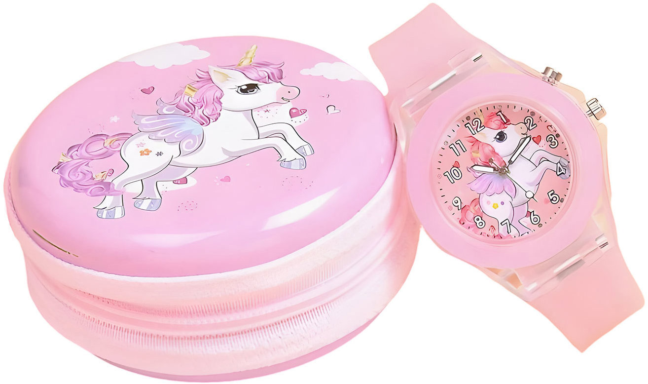 Unicorn LED svítící dětské hodinky Quartz růžové - Jednorožec