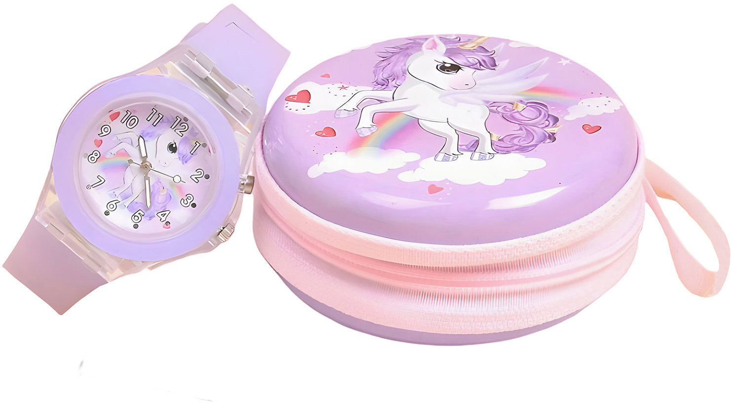 Unicorn LED svítící dětské hodinky Quartz fialové - Jednorožec