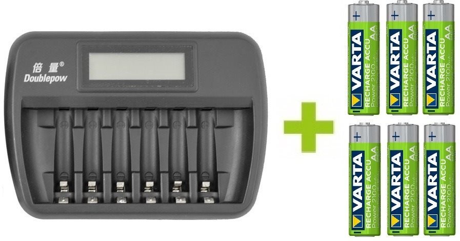 OXE Battery Charger AA + 6 ks nabíjecích baterií Varta 56706 R6 2100mAh NIMH basic