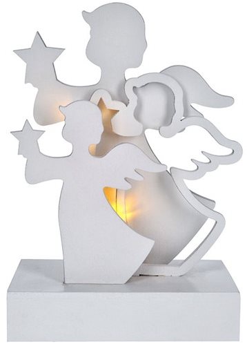 LED andělé, dřevo, bílá barva, 2x AA