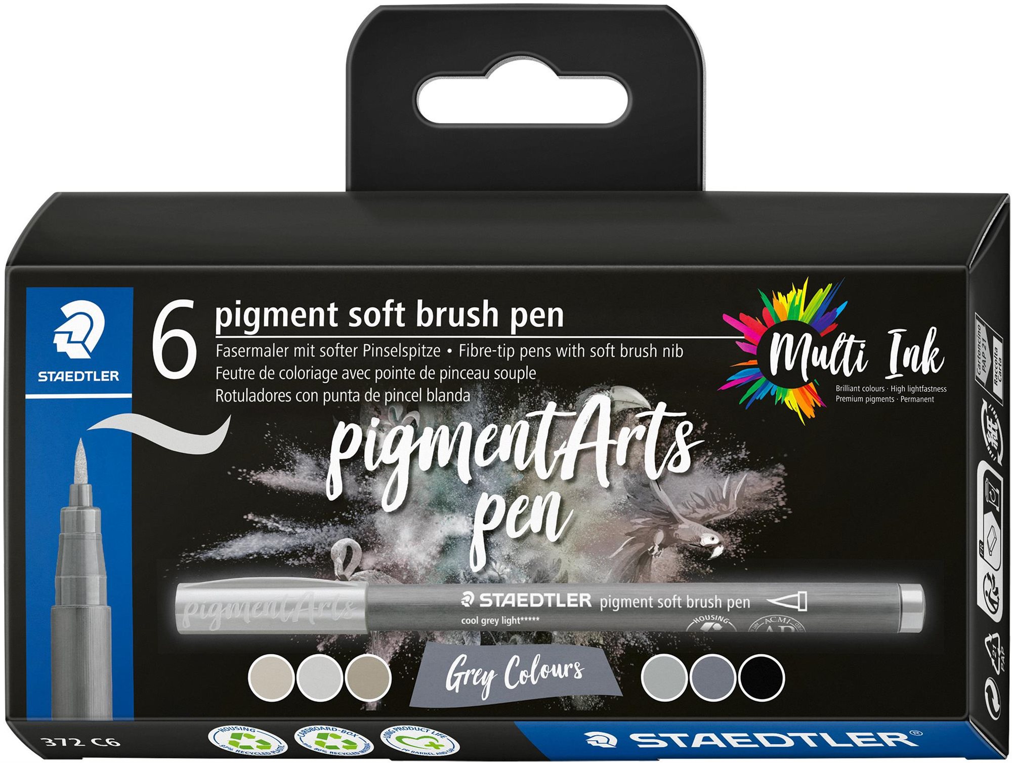 STAEDTLER 371 Brush marker Grey, 6 ks