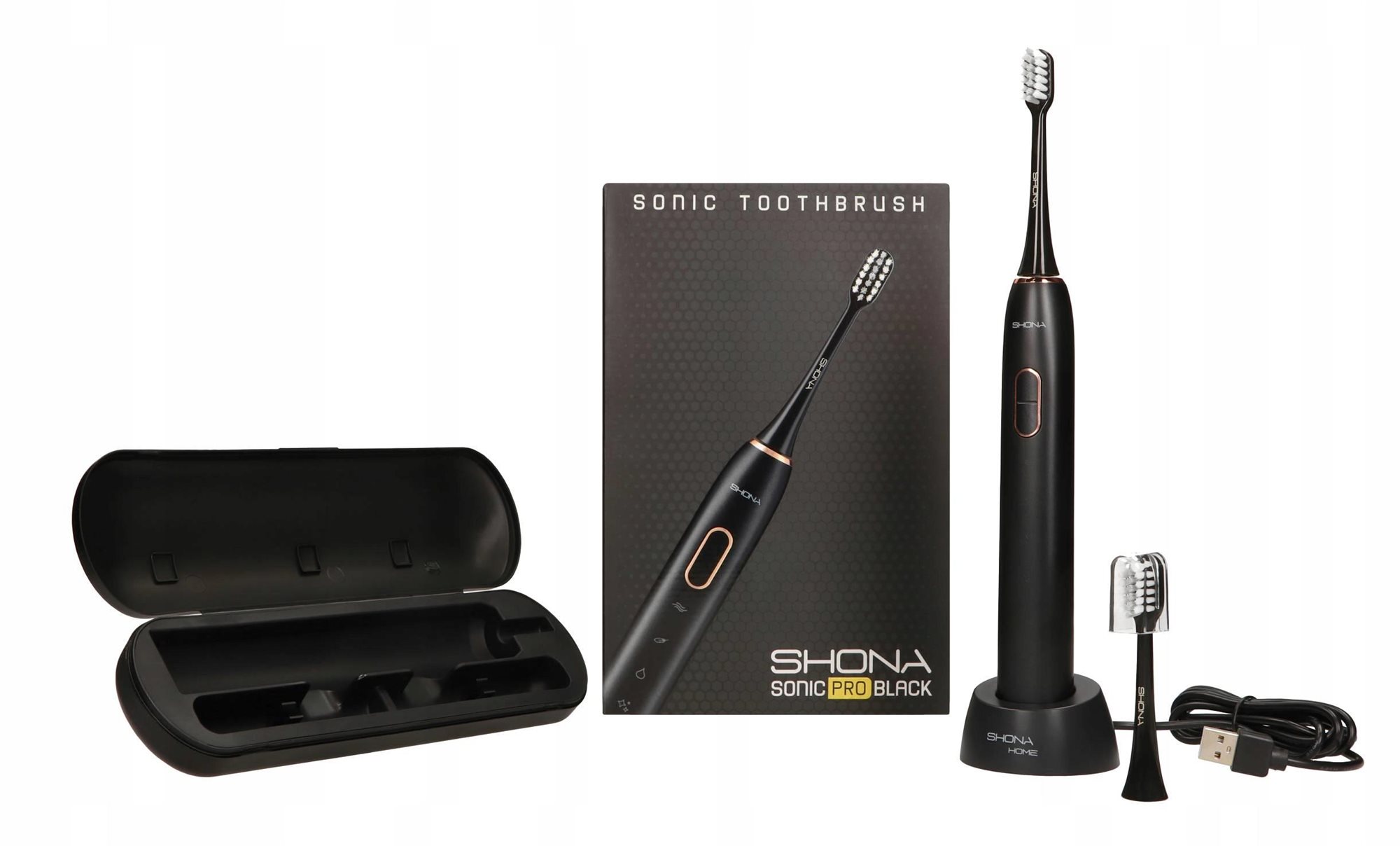 SHONA SONIC PRO černý - 15 režimů/2 nástavce/800 mAh