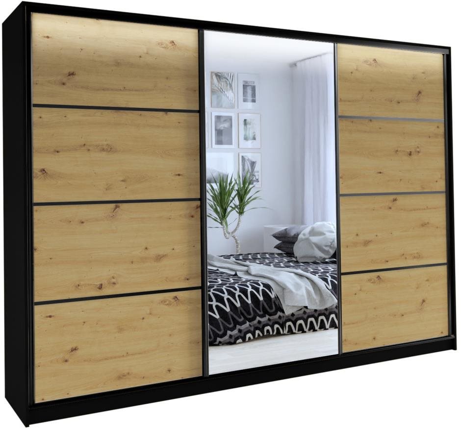 Nejlevnější nábytek Harazia 250 se zrcadlem - černý mat / dub artisan